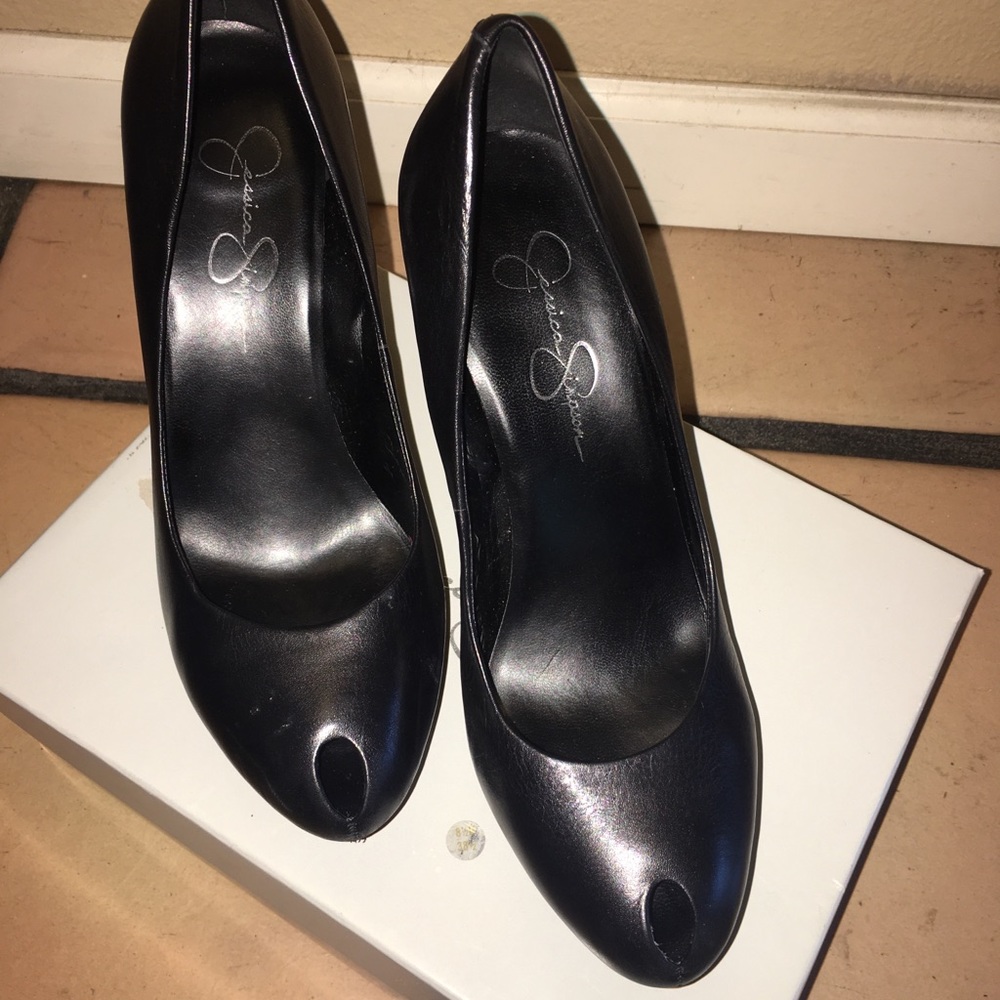 Jessica Simpson Black Stiletto Peep Toe Heels 
